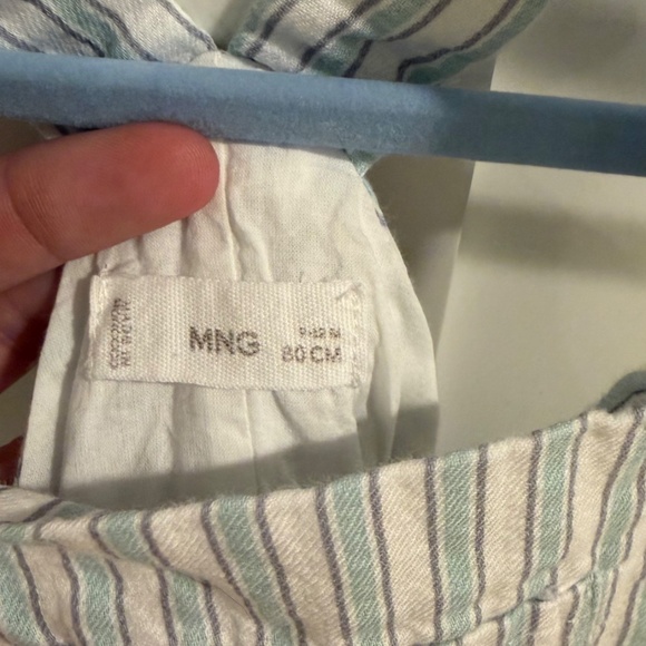 Mango Striped Cotton Dungarees, 9-12M, Like New - Picture 7 of 7